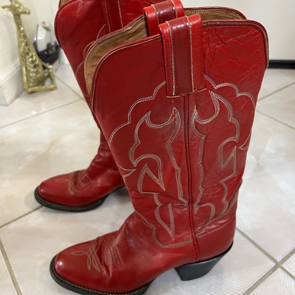 The Sanders Shoes - The Sanders Red Leather Western Heeled Boots for Women